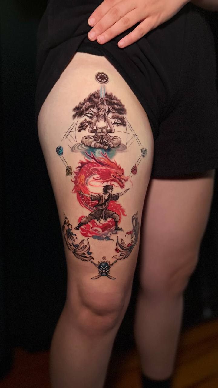 Avatar The Last Airbender anime tattoo thigh