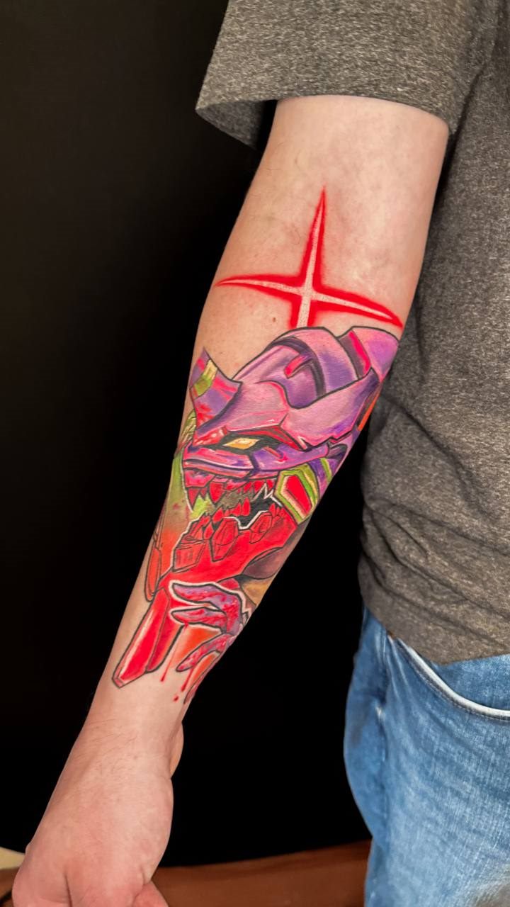 Neon Genesis Evangelion anime tattoo forearm