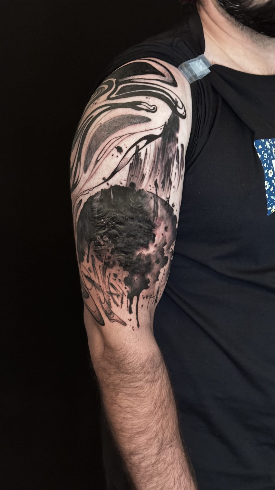 After — abstract black sleeve cover-up, complete