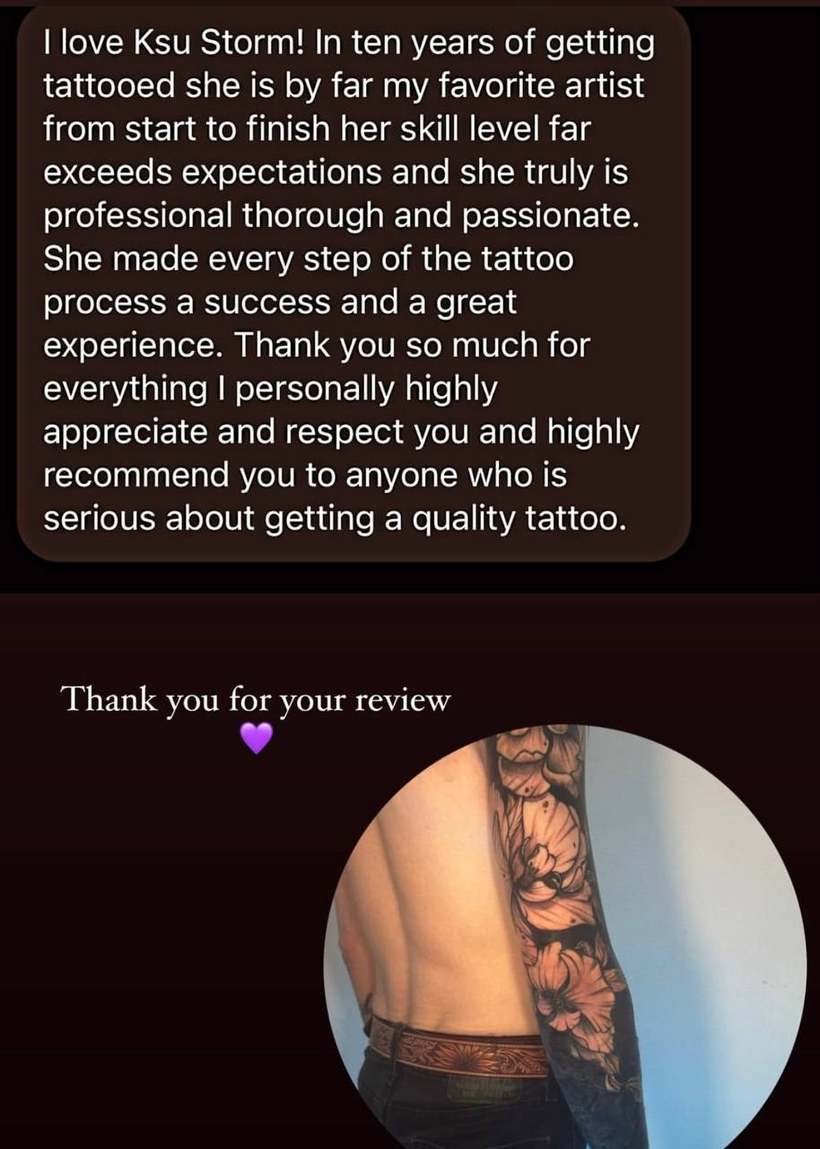Client review — ten years of tattoos, floral sleeve