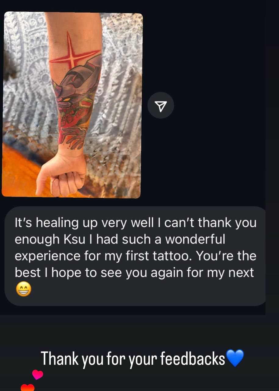 Client review — first tattoo, forearm color piece